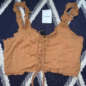 Crop brown lace up top